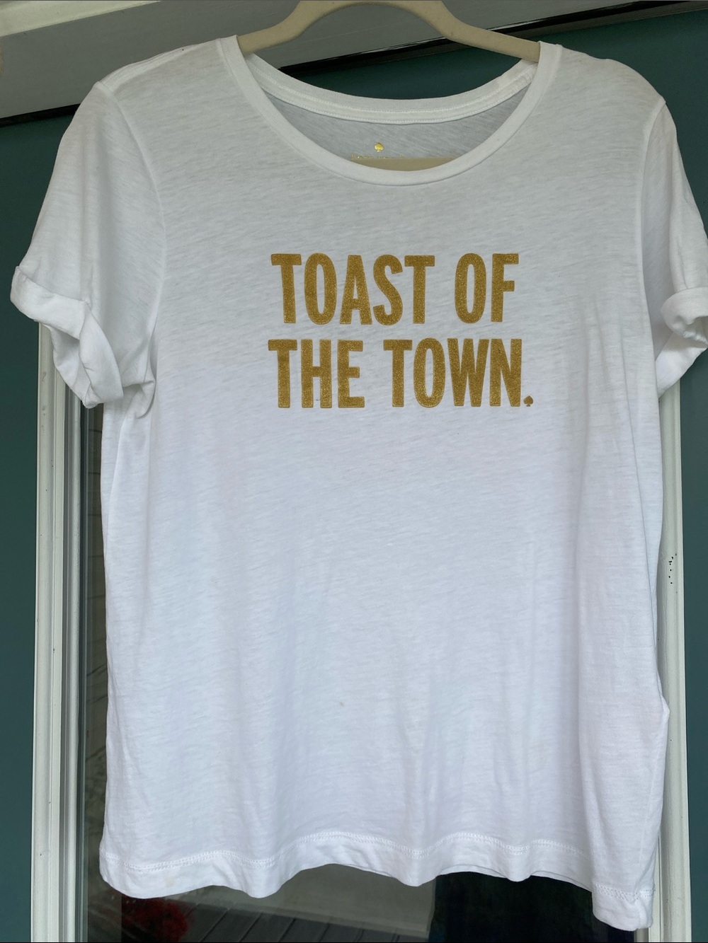 Kate spade White Graphic Tee with Gold 'Toast of the Town' Print